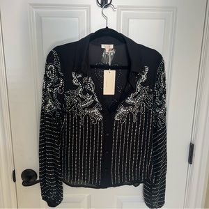 Rhinestone western black button down top